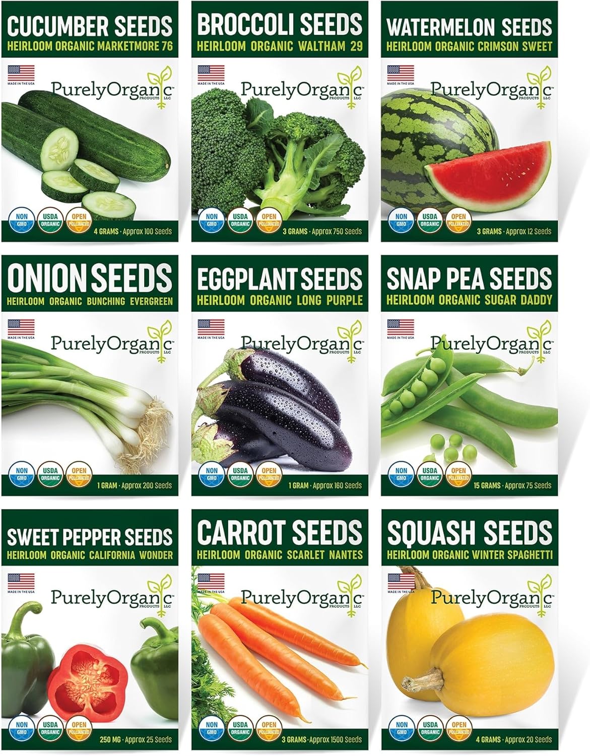 Assorted organic vegetable seed packets