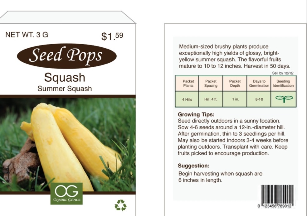 Seed packet showing date and planting information
