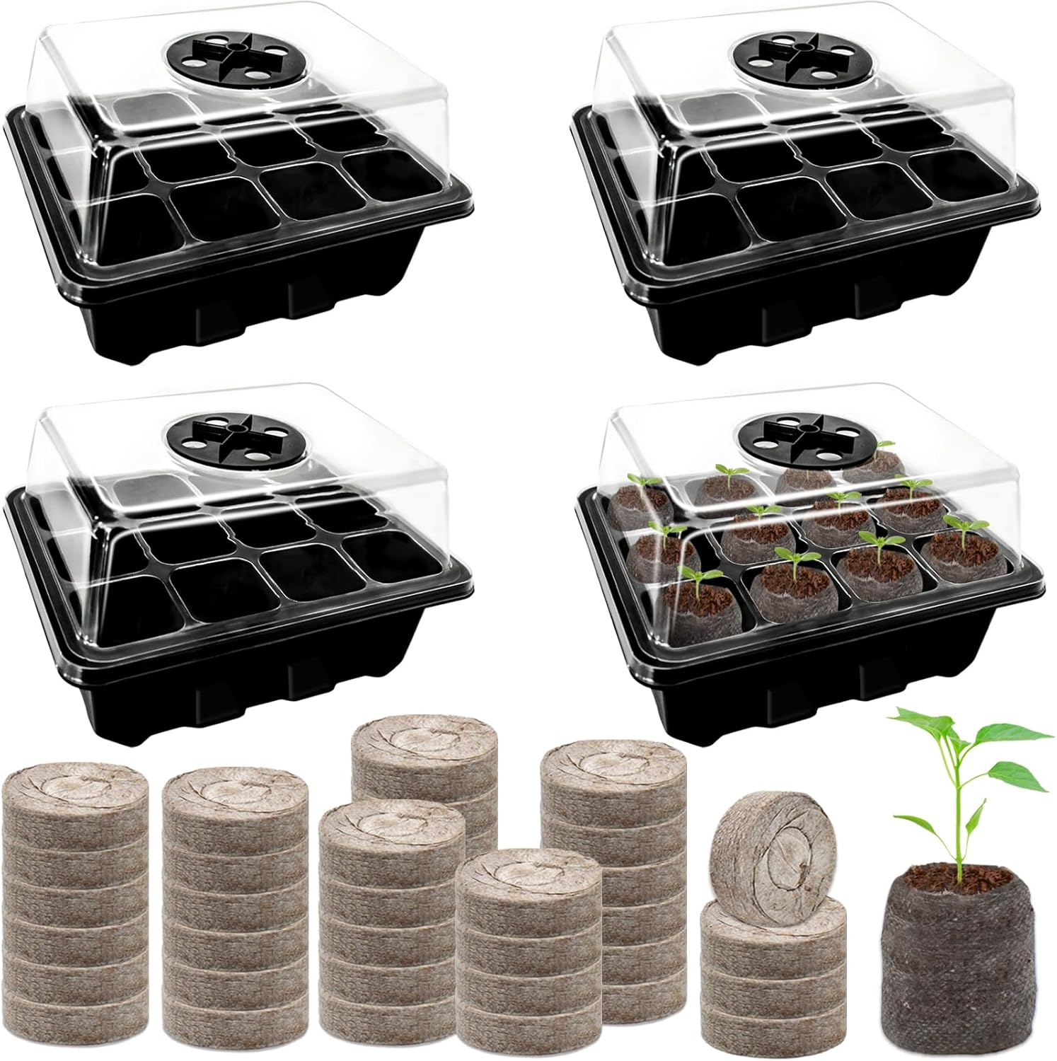 Seed starter trays with humidity domes